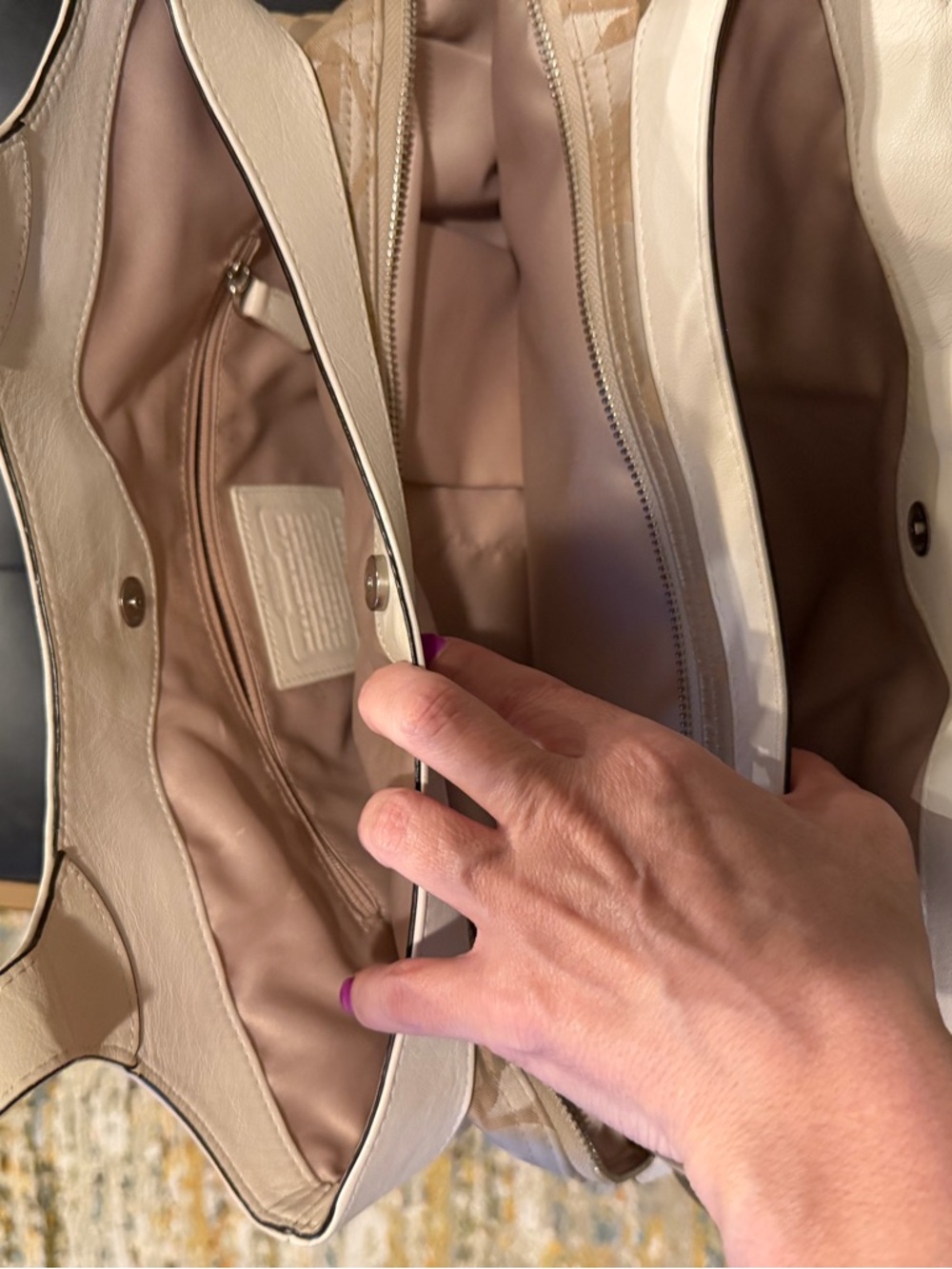 Coach Signature Canvas Tote in Beige and White - Picture 11 of 12